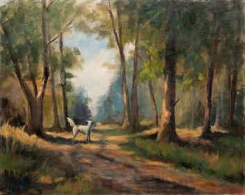 Veronica B. Clark, British/South Carolina 20th c., Morning Hike, oil on gallery-wrapped canvas, 24 i