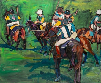 Rise Delmar-Ochsner, American/Louisiana b. 1944, Polo #1, acrylic on canvas, 60 in. x 72 in