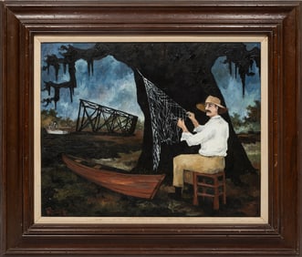 George Rodrigue, American/Louisiana 1944-2013, Working on the Bayou, oil on canvas, 24 in. x 30 in