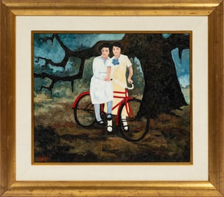 George Rodrigue, American/Louisiana 1944-2013, Our Red Bicycle, oil on canvas, 20 in. x 24 in