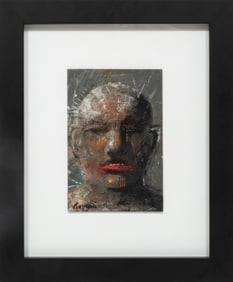 David Harouni, Iranian/Louisiana b. 1962, Untitled: Head, oil and mixed media on metal panel, 9 in. 