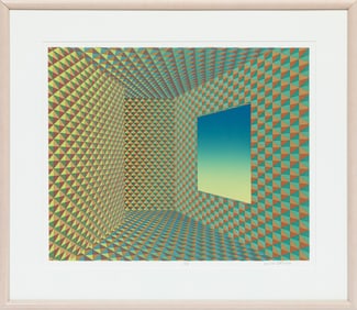 Krista Jurisch, American/Louisiana b. 1950, Geometric Window, hand-enhanced silkscreen, sheet 23 in.