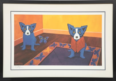 George Rodrigue, American/Louisiana 1944-2013, Butterflies are Free, silkscreen, 18 1/2 in. x 32 in