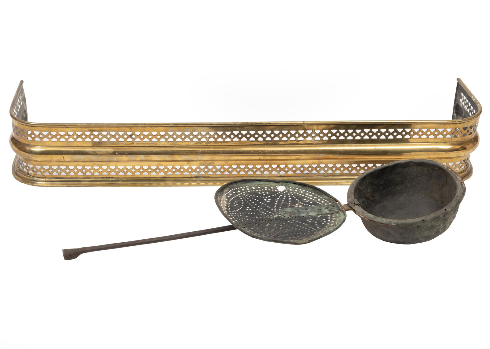 Antique Pierced Brass Fire Fender (1 of 2)