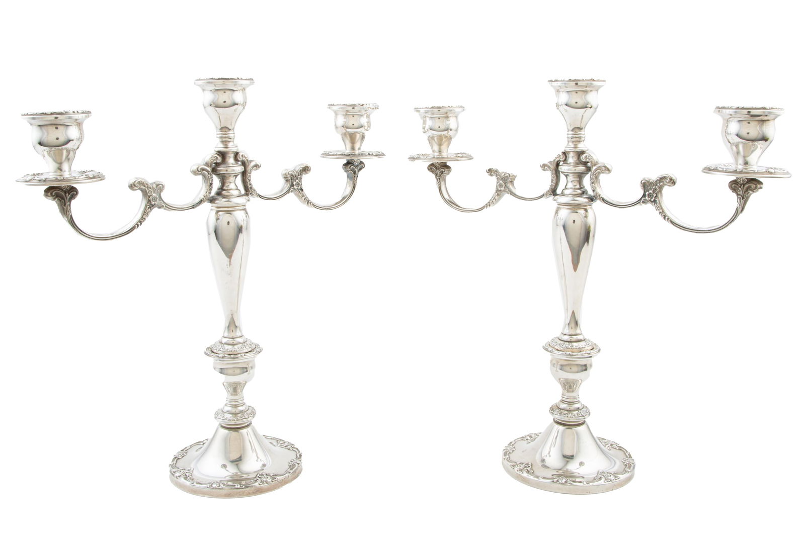 Pair of Gorham "Melrose" Pattern Sterling Silver Three-Light Candelabra overall candelabra h. 14 1/8 (1 of 3)