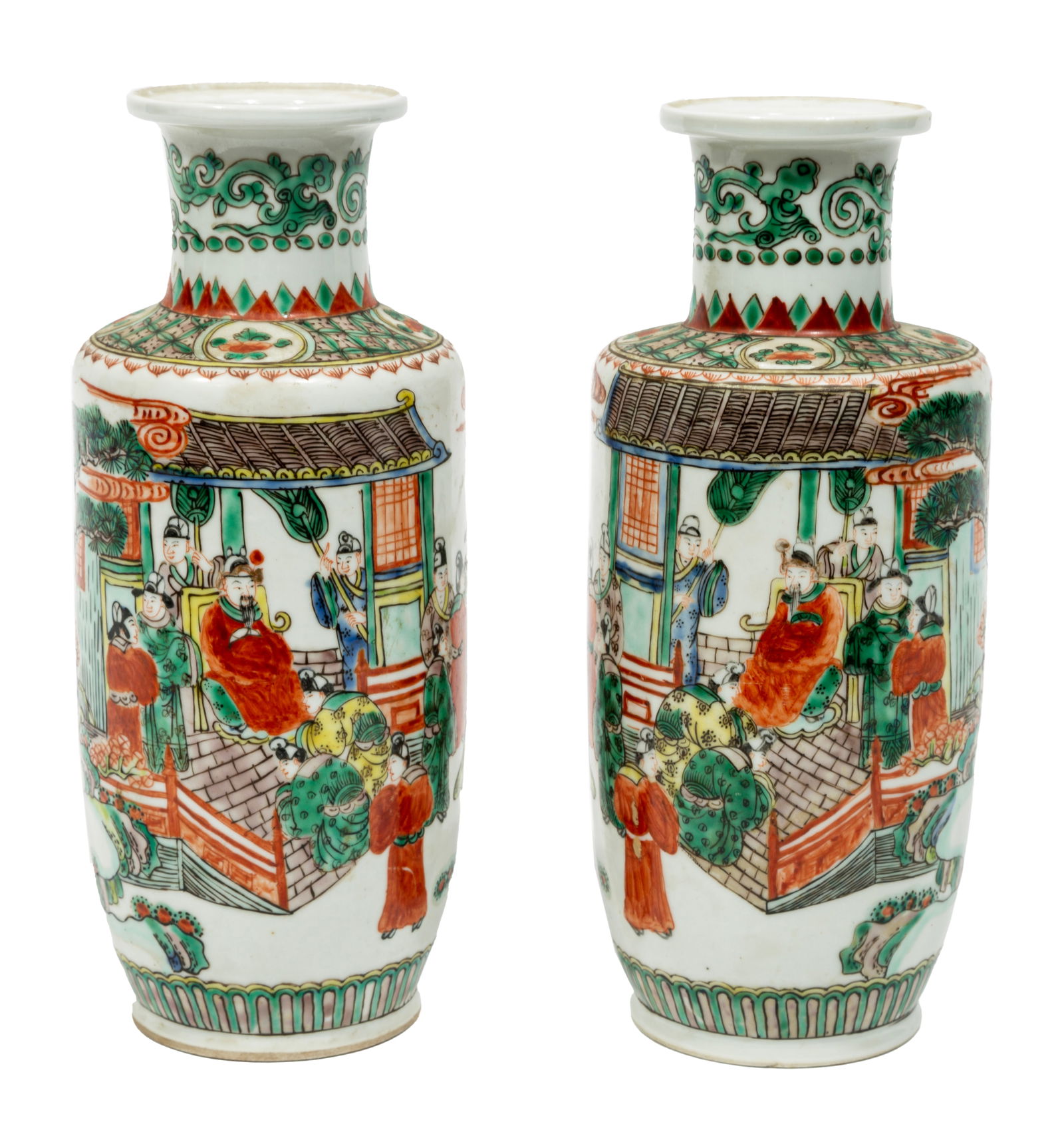 Pair of Chinese Famille Verte Porcelain Rouleau Vases (1 of 2)