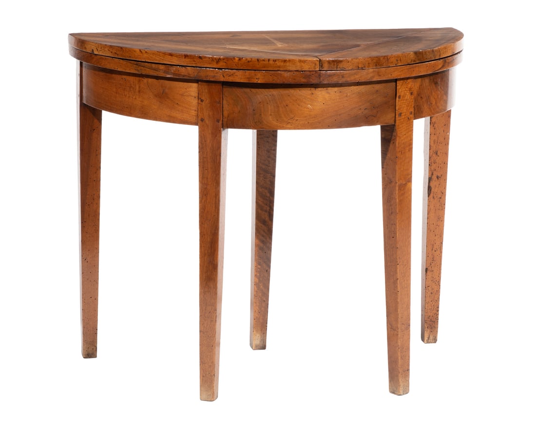 French Provincial Carved Fruitwood Demilune Tea Table h. 29 /2 in., w. 35 1/2 in., d. 35 1/2 in. (1 of 4)