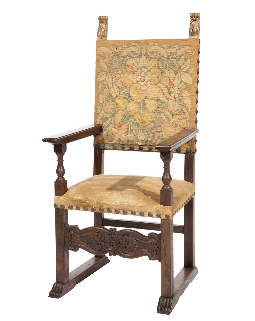 Italian Baroque-style Parcel Gilt and Carved Walnut "Throne" Chair (1 of 4)