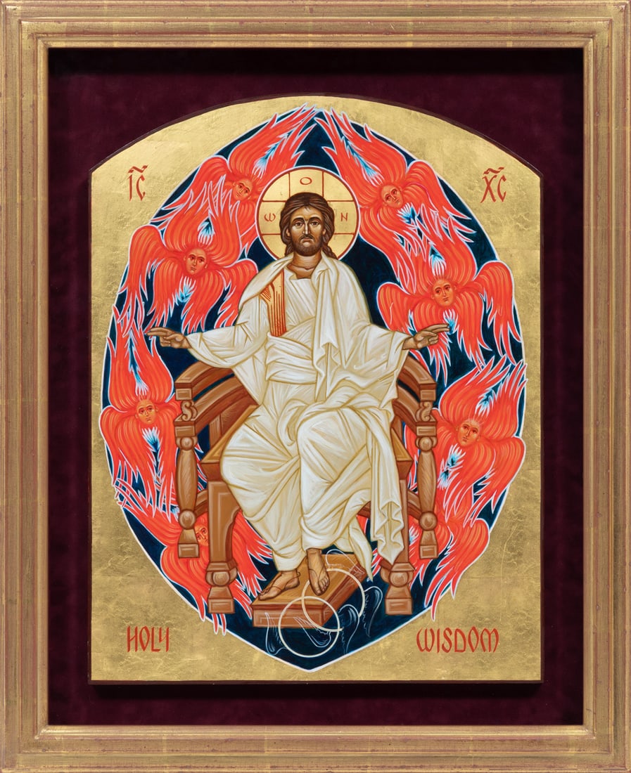 Russian Icon of Jesus and Angels 19 x 14 1/2 in. (48.3 x 36.8 cm.), Frame: 24 1/2 x 20 x 1 3/4 in. (1 of 2)