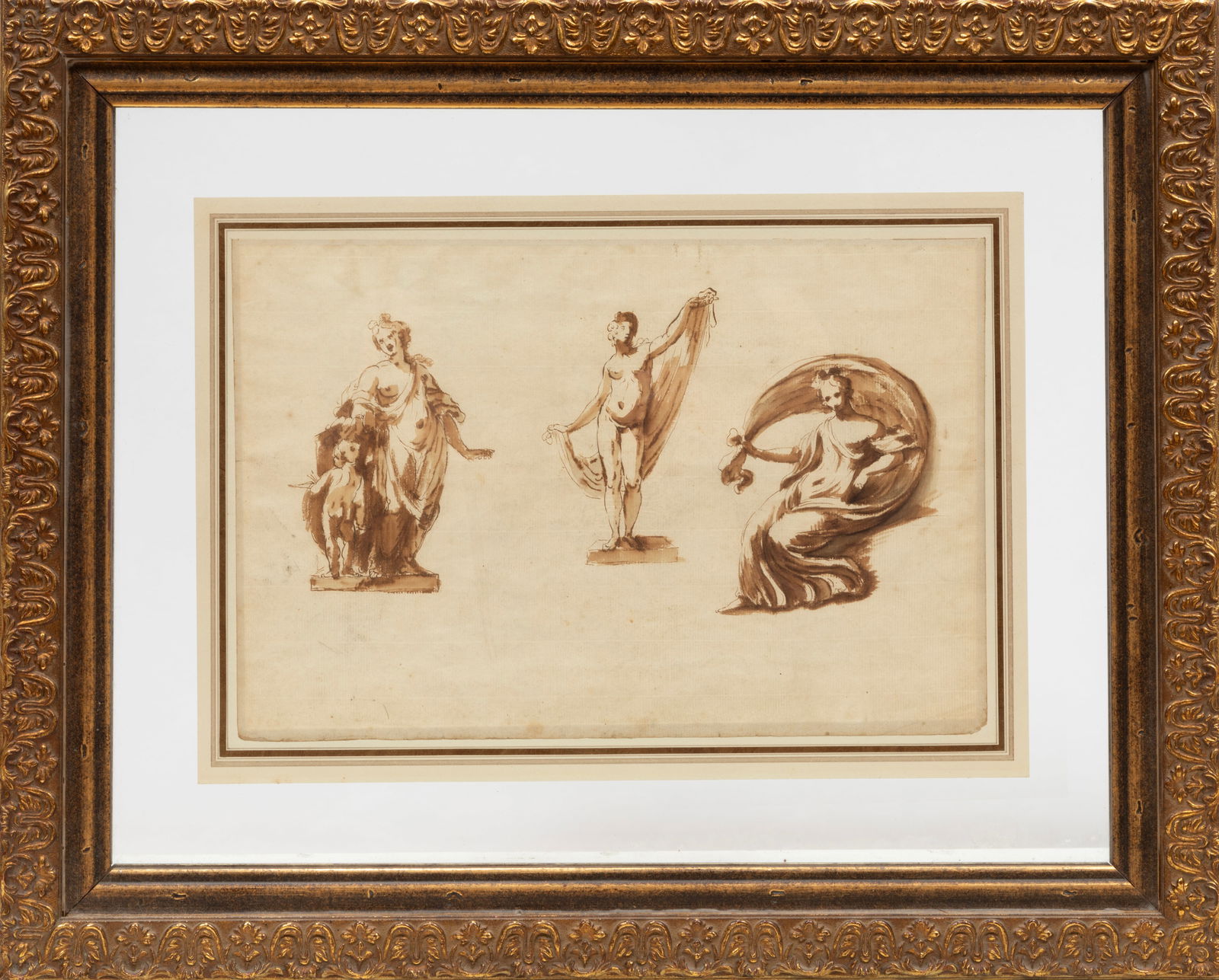 Continental School 19th c., "Figural Study", ink on paper, 9 3/8 x 14.0 in. (23.8 x 35.7 cm.), (1 of 2)