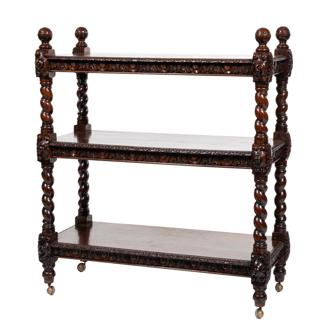 Italian Renaissance-Style Carved Oak Three-Tiered Trolley (1 of 4)