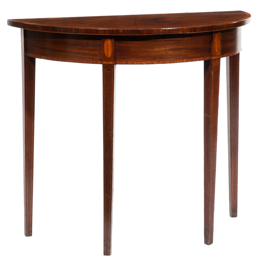 Georgian Inlaid Satinwood Mahogany Demilune Console Table (1 of 12)