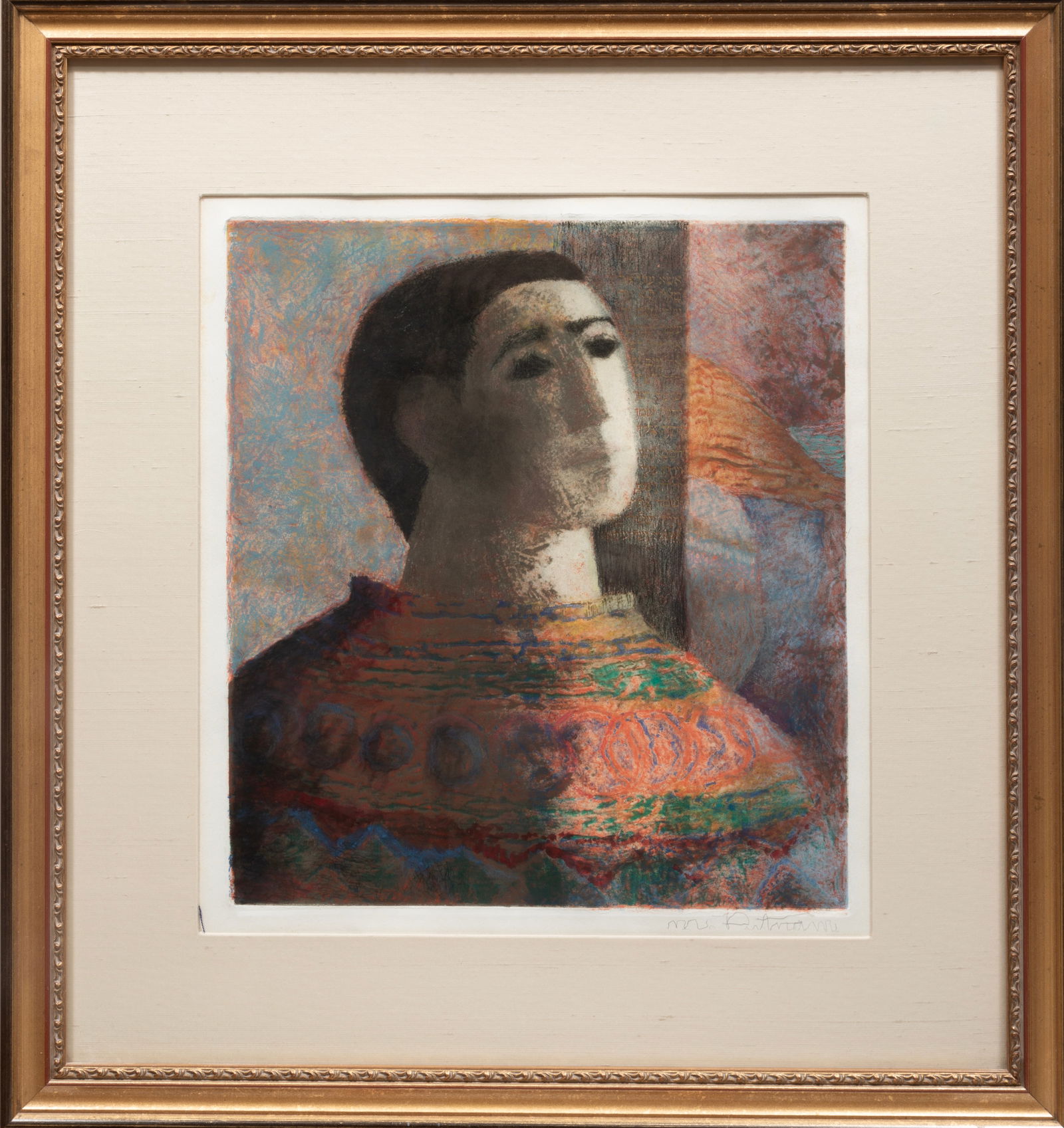 Margaret Putnam, American/Texas 1913-1989, "Portrait", hand-colored lithograph, Sheet 24 3/4 x 21 (1 of 3)