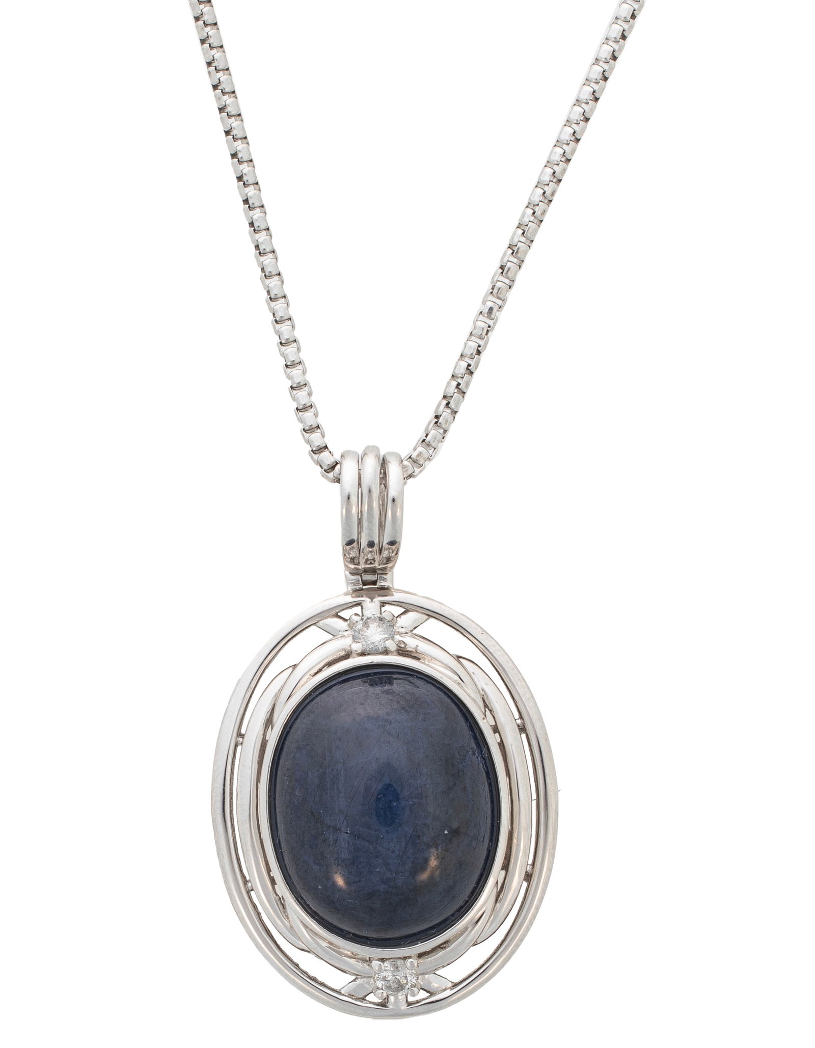 Sterling Silver, Star Sapphire and Diamond Pendant on Chain (1 of 3)