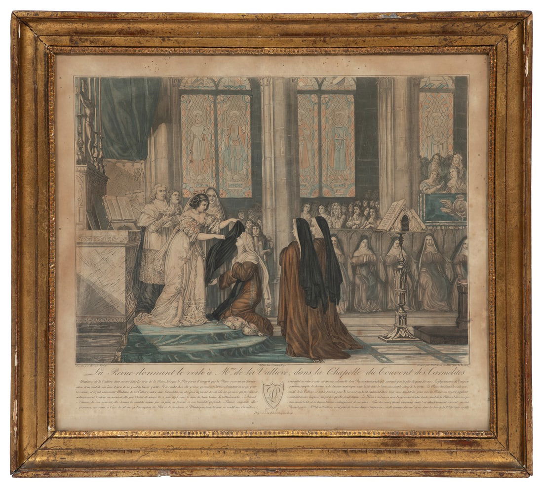 Group of Four Hand-Colored Engravings Detailing the Life of Louise de la Valliere (1644-1710) Each: (1 of 8)