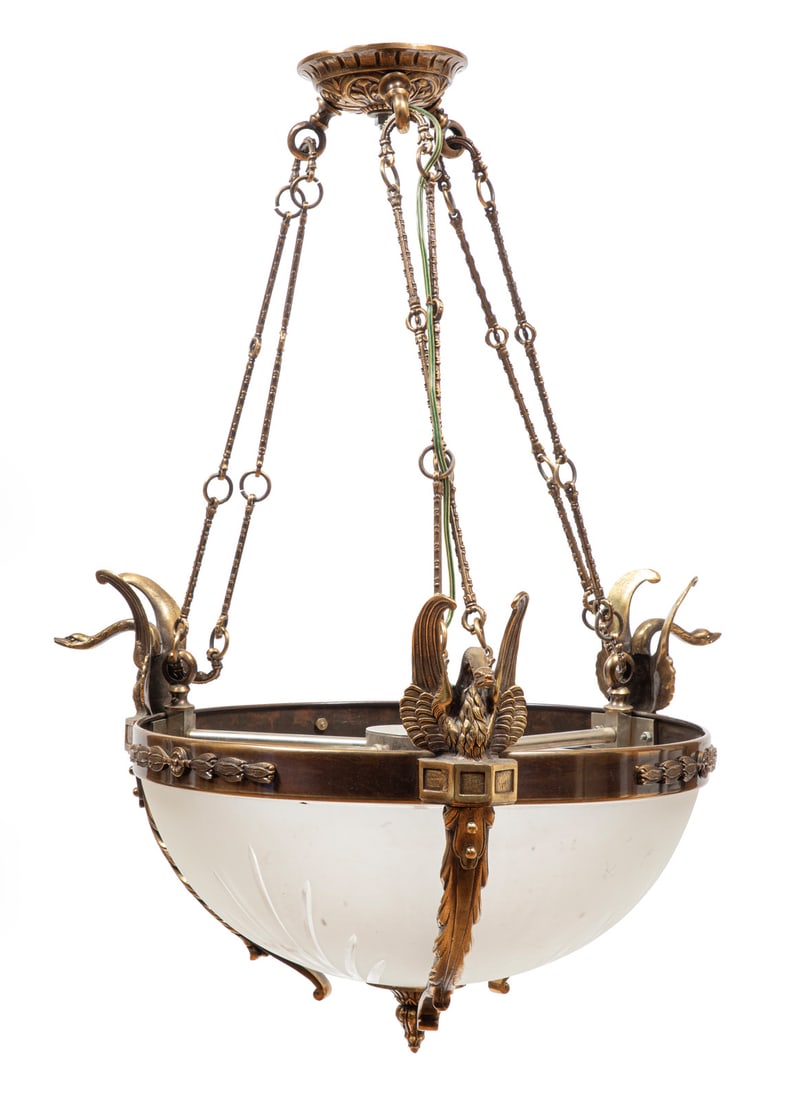Empire-Style Bronze and Cut-Glass Chandelier 29 x 18 in. (73.7 x 45.7 cm.): Empire-Style Bronze and Cut-Glass Chandelier , swan supports 29 x 18 in. (73.7 x 45.7 cm.)