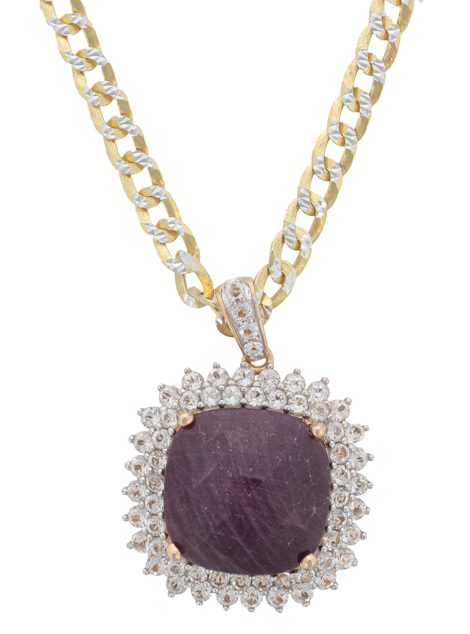 Gold Vermeil, Ruby and Sapphire Pendant on Chain (1 of 3)