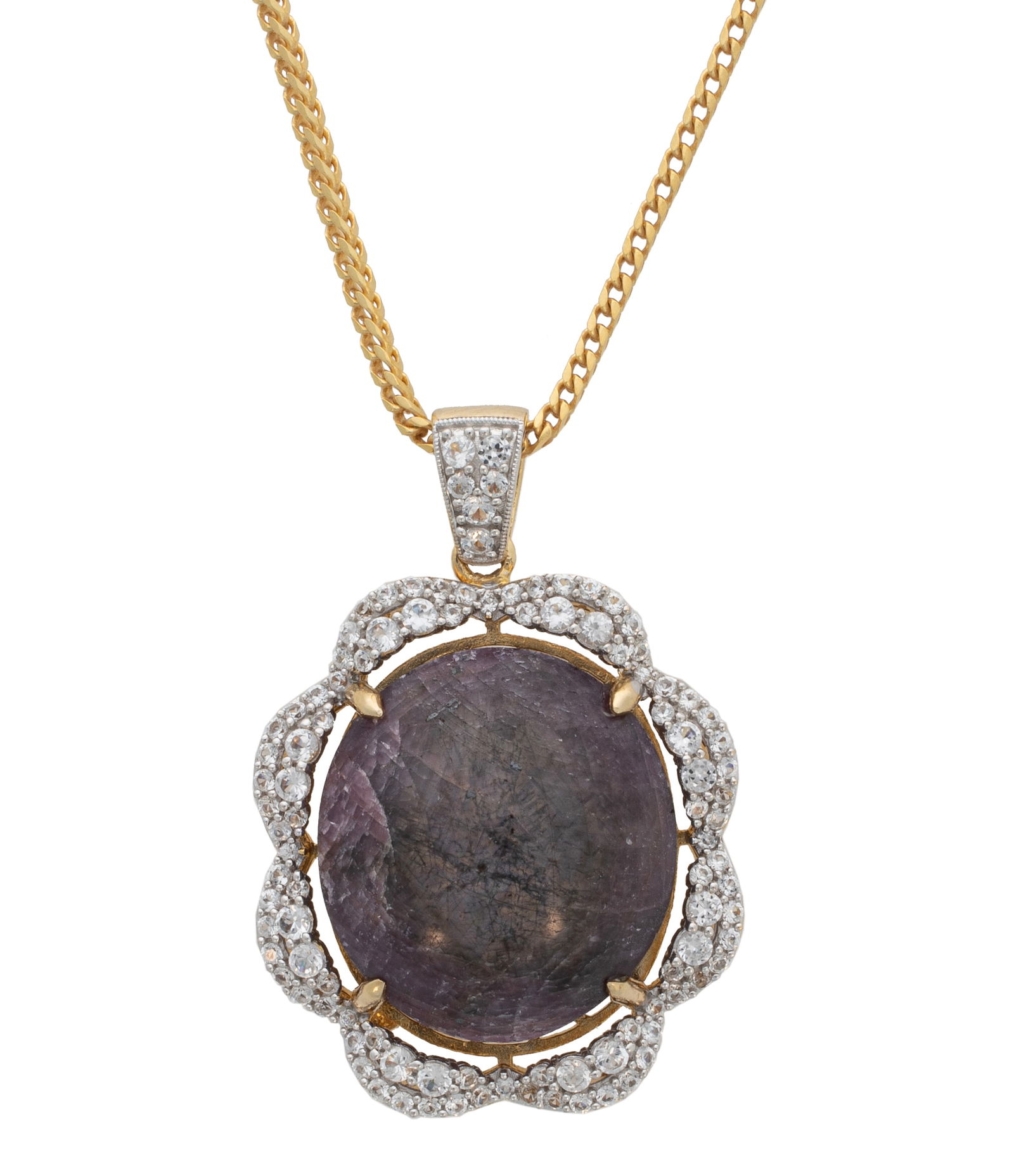 Gold Vermeil, Ruby and Sapphire Pendant on Chain (1 of 2)