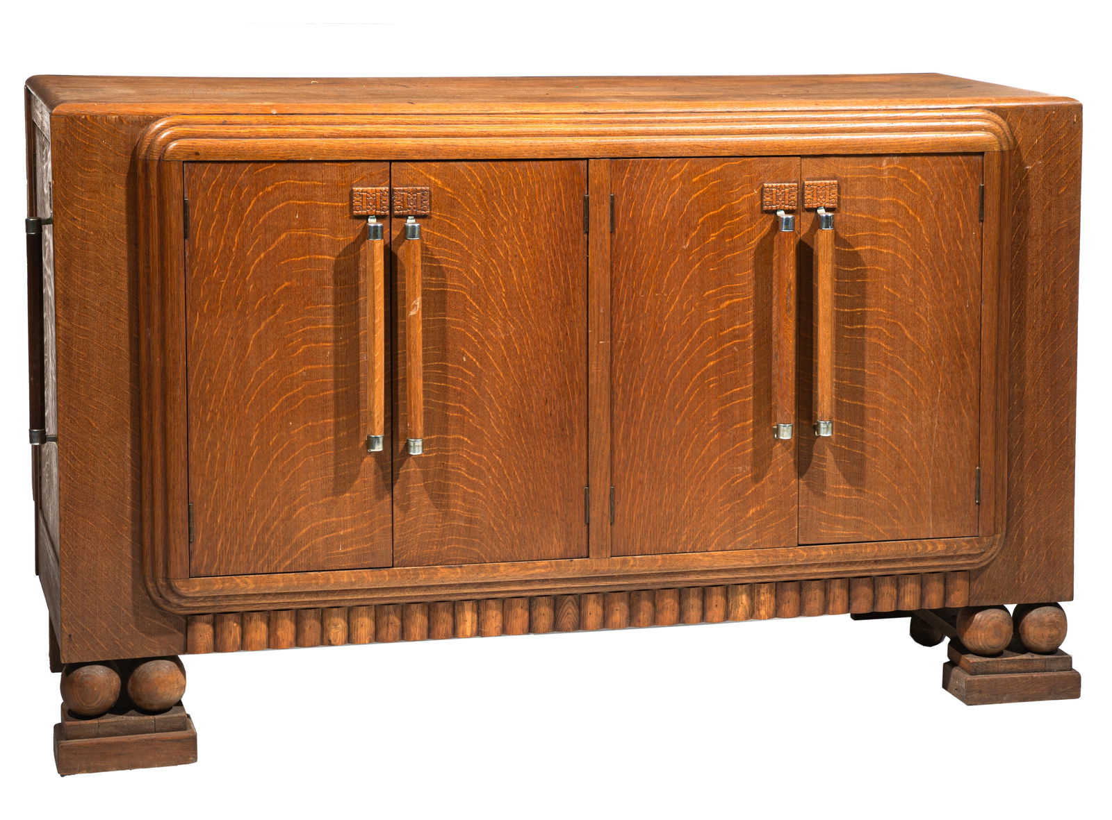 Art-Deco Carved Oak Credenza 37 x 60 x 21 1/2 in. (94 x 152.4 x 54.6 cm.) (1 of 4)