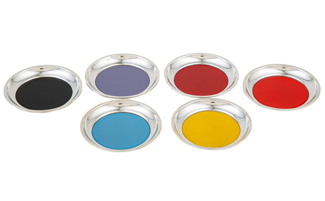 Six Towle Sterling Silver and Enamel Coasters (1 of 3)