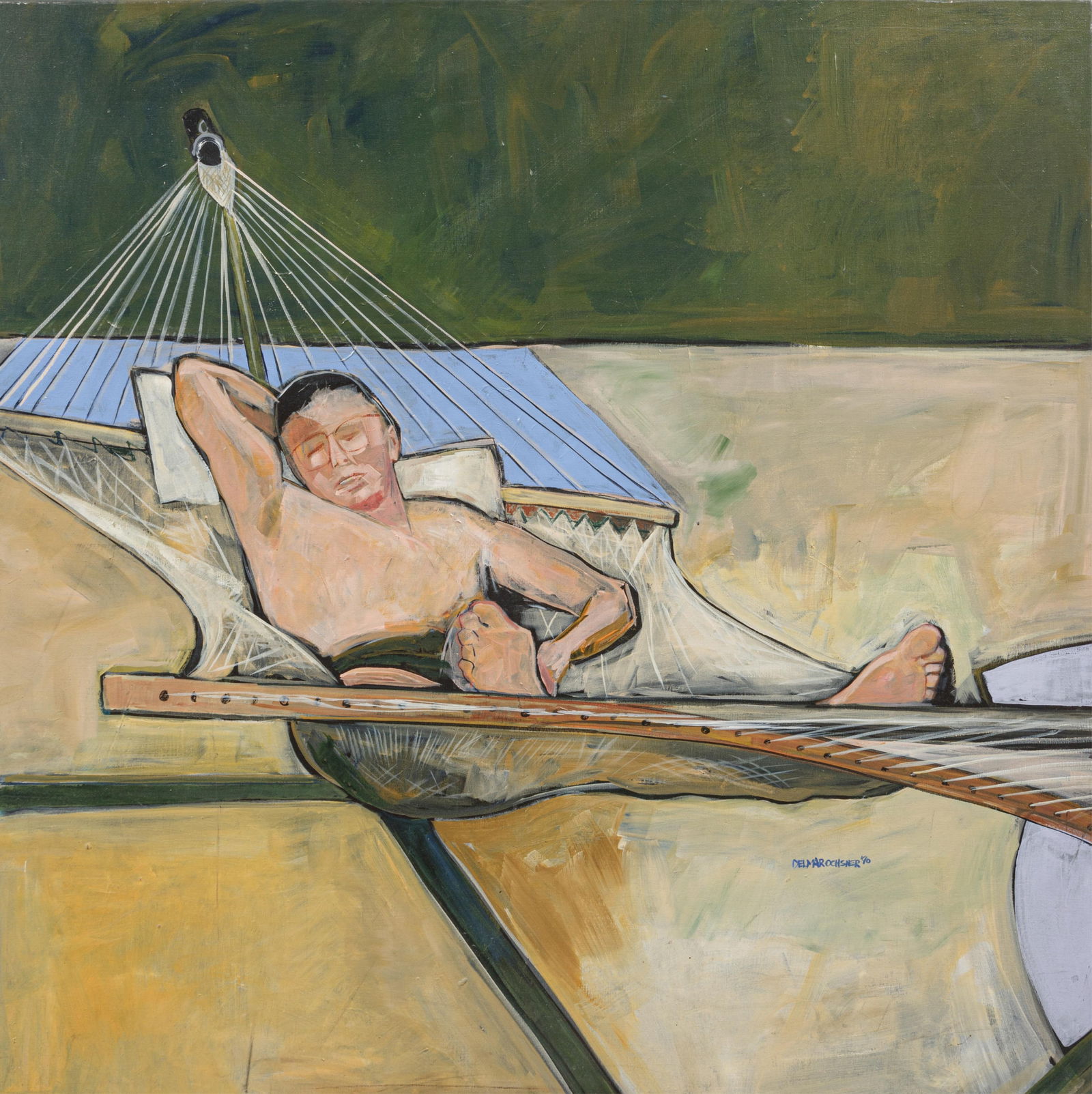 Rise Delmar-Ochsner, American/Louisiana b. 1944, "Man in Hammock", acrylic on gallery-wrapped (1 of 4)