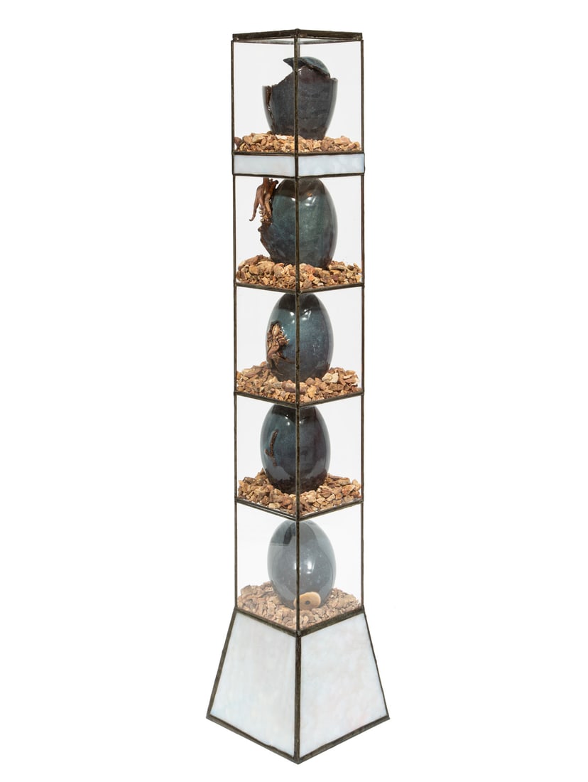 Dennis Thompson, American/Arkansas b. 1948, "Dragon Tower", ceramic, stained glass, glass, metal and (1 of 6)