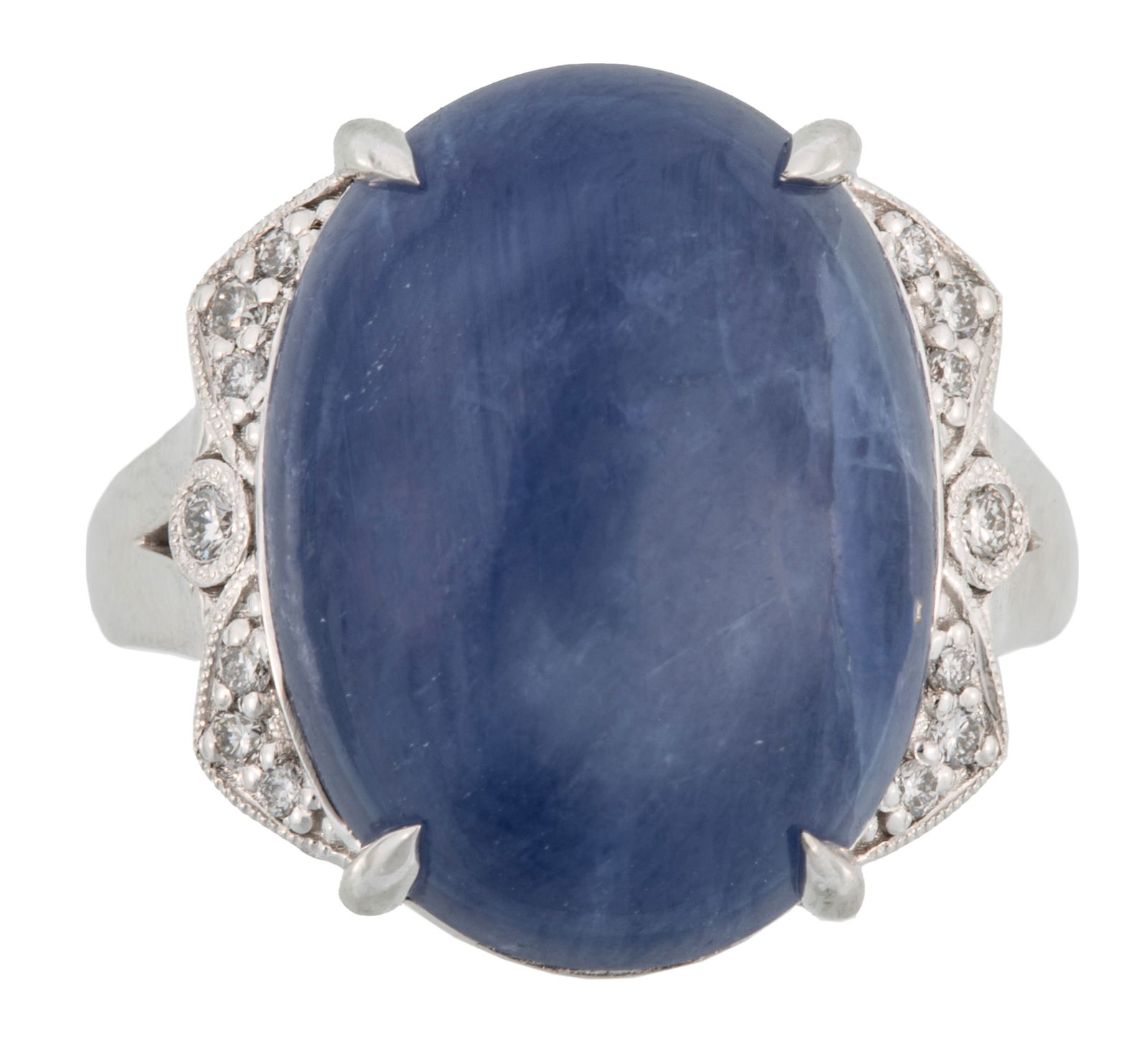 Platinum, Cabochon Burmese Sapphire and Diamond Ring (1 of 4)