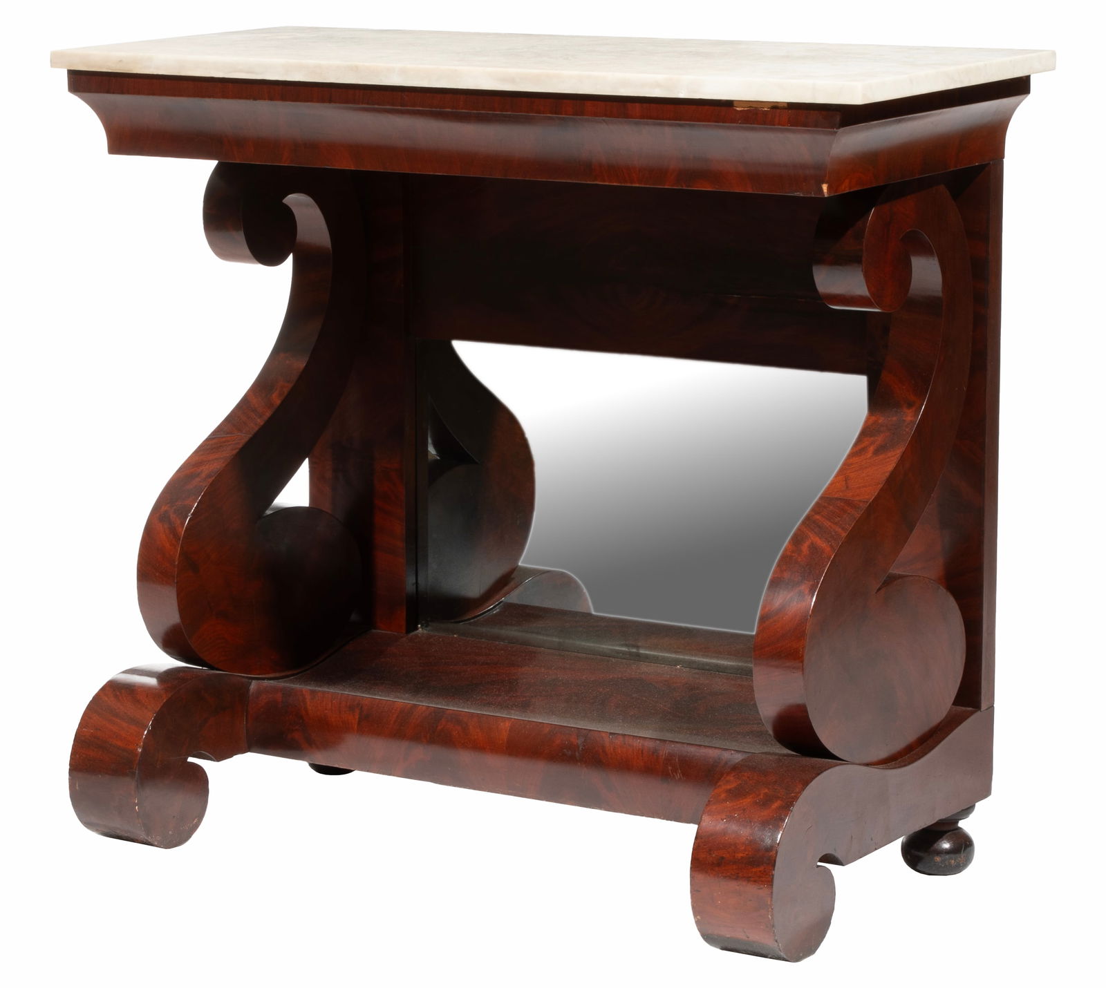 American Classical Carved Mahogany Pier Table 37 1/2 x 42 x 18 1/2 in. (95.3 x 106.7 x 47 cm.) (1 of 3)