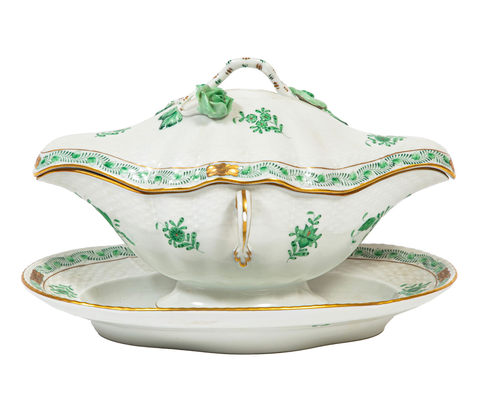Herend Porcelain "Chinese Bouquet" Covered Sauce Boat and Underplate (1 of 3)