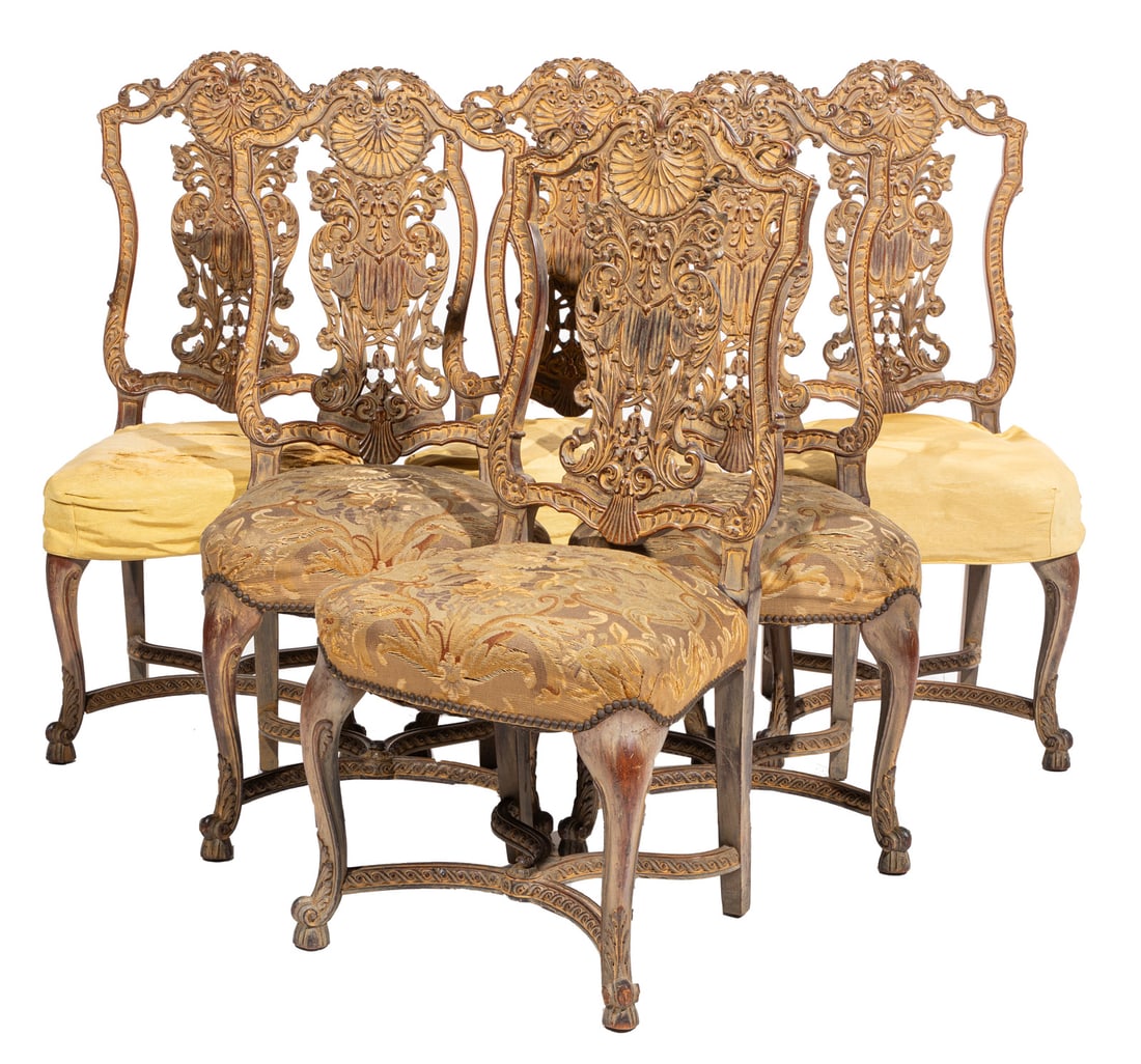Set of Six Italian Neoclassical-Style Faux Finished Dining Chairs h. 44., w. 20 1/2 in., d. 17 in. (1 of 4)