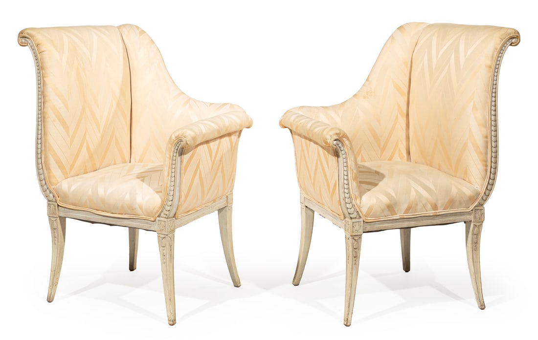 Pair of Hollywood Regency Creme Peinte Armchairs h. 42 1/2 in., w. 29 in., d. 19 in. (1 of 3)