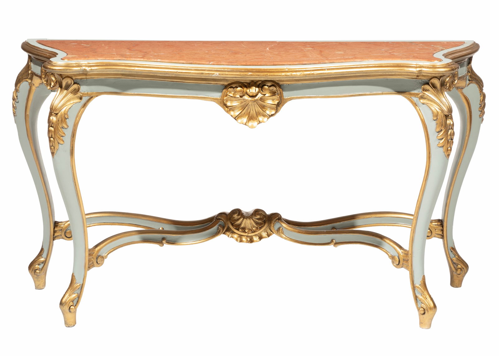 Louis XV-Style Parcel Gilt and Painted Console 31 1/2 x 58 x 20 in. (80 x 147.3 x 50.8 cm.) (1 of 3)