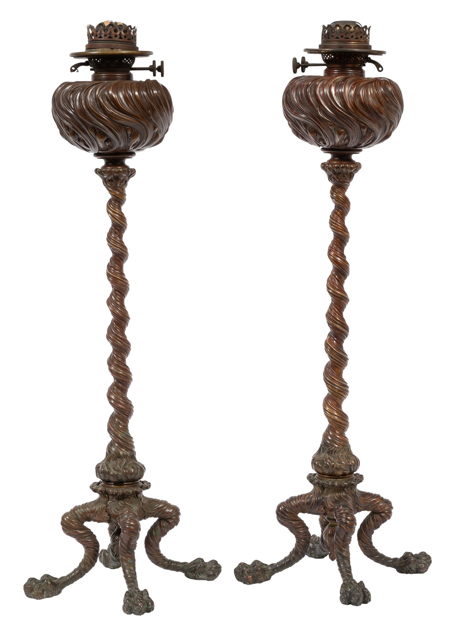 Pair of Fine Antique Bronze Banquet Lamps 32 x 11 1/2 in. (81.3 x 29.2 cm.) (1 of 3)