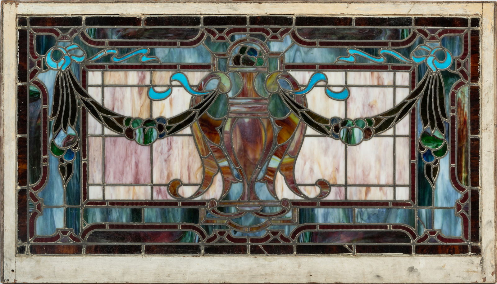 Antique American Stained-Glass Window 35 1/2 x 62 in. (90.2 x 157.5 cm.) (1 of 2)