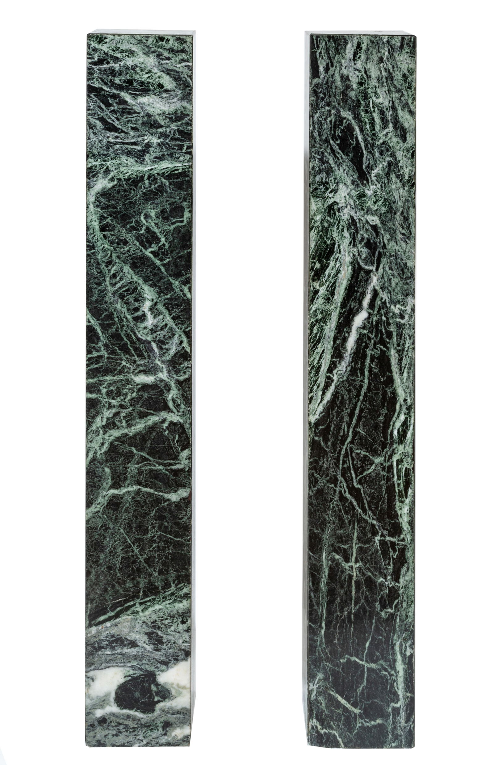 Pair of Green Marble Pedestals h. 54 in., w. 8 1/4 in., d. 8 1/4 in. (1 of 3)