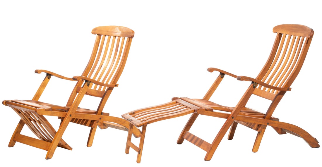 Pair of Antique Ocean Liner Folding Lounge Chairs (1 of 9)