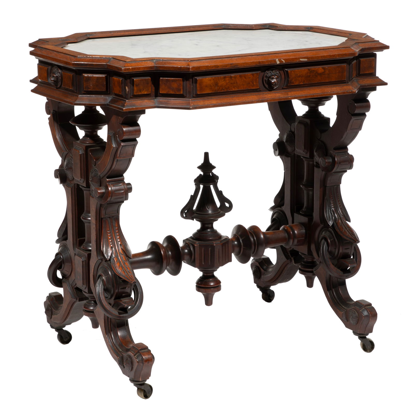 American Renaissance Burl and Carved Walnut Center Table 30 1/2 x 32 x 23 1/2 in. (77.5 x 81.3 x (1 of 4)