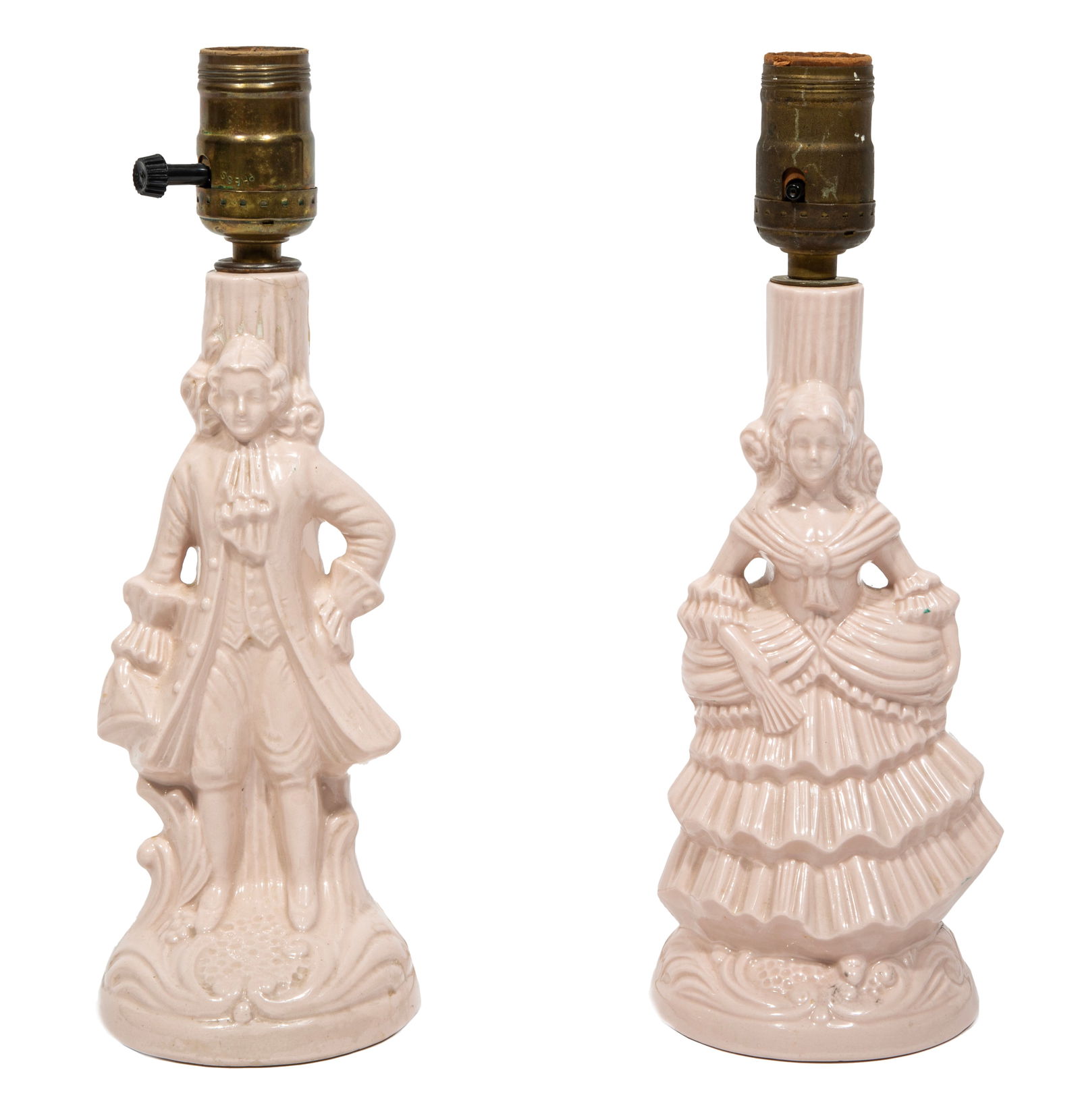 Pair of Continental Figural Porcelain Lamps h. 17 in., dia. 10 in. (1 of 3)