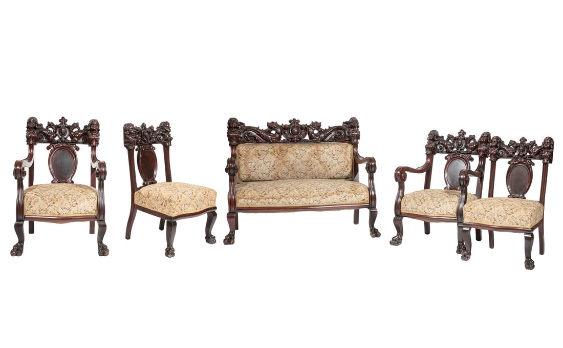 American Heavily Carved Mahogany Parlor Suite (1 of 18)