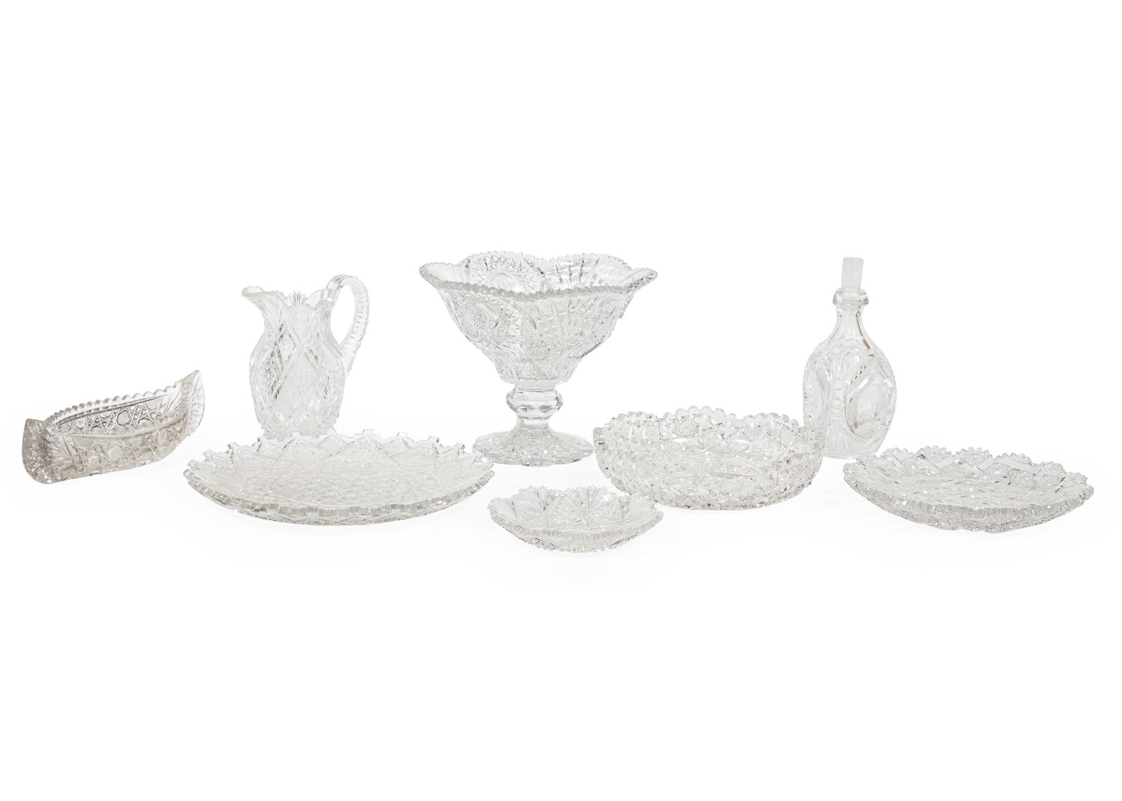 Eight American Brilliant Cut-Glass Table Items (1 of 2)