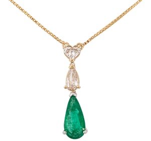 14 kt. Two Tone Gold, Emerald and Diamond Pendant on Chain