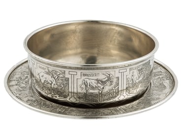 Wm. B. Kerr & Co. Sterling Silver Child's Bowl and Underplate, bowl h. 1 3/4 in., dia. 4 1/4 in.,