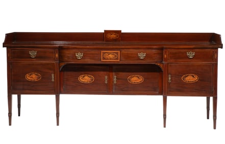 Fine Regency Inlaid Mahogany Sideboard 40 x 90 1/2 x 23 1/2 in. (101.6 x 229.9 x 59.7 cm.)