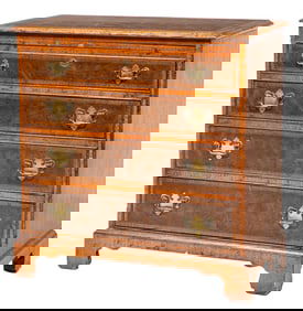 Georgian-Style Burl Walnut Bachelor's Chest 30 1/2 x 16 1/2 x 30 1/4 in. (77.5 x 41.9 x 76.8 cm.)