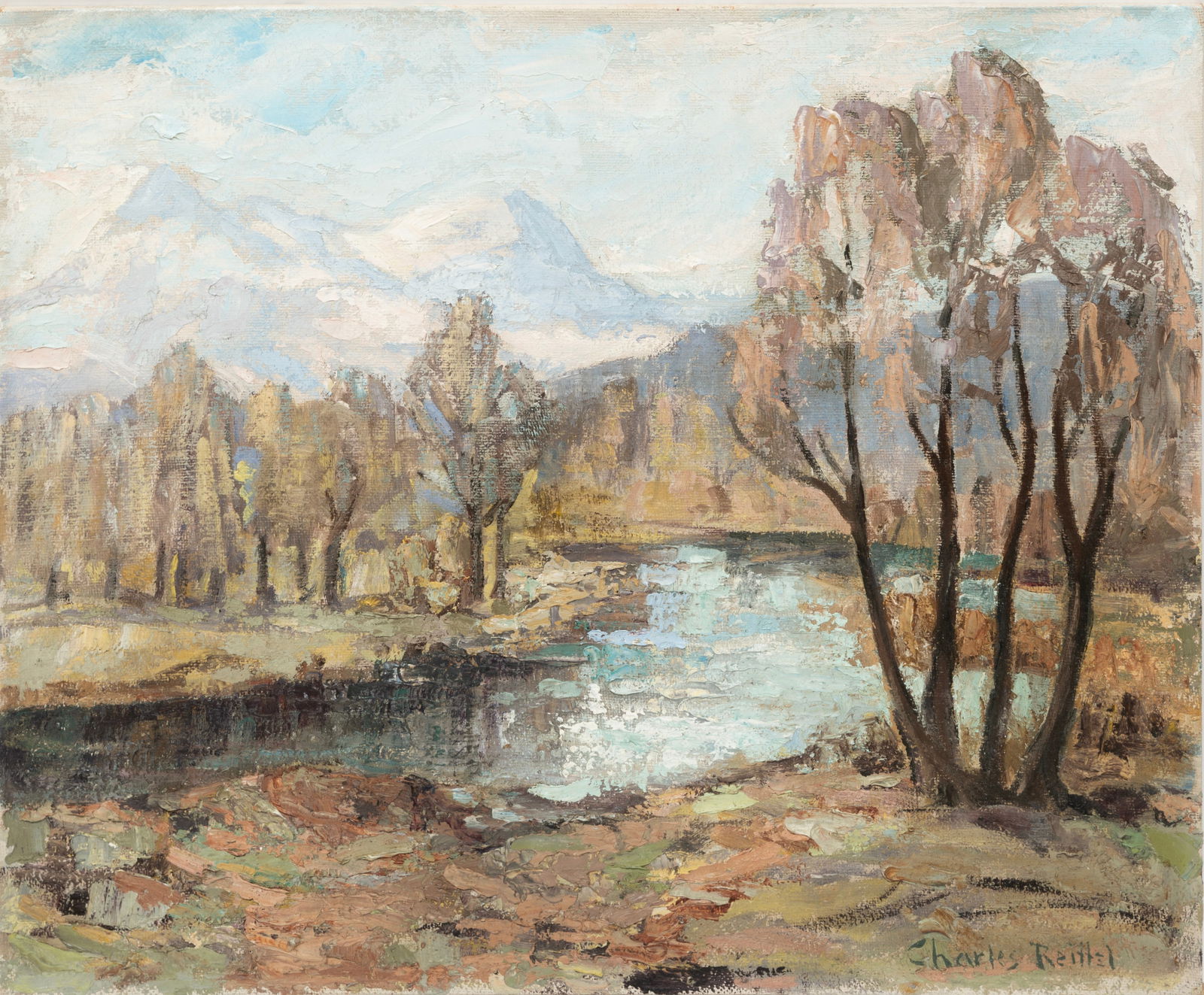 Charles P. Reiffel, American/California 1862-1942, "Ebb and Flow", oil on canvas board, 18 x 22 in.: Charles P. ReiffelAmerican/California, 1862-1942"Ebb and Flow"oil on canvas boardsigned lower right, unframed.Charles Reiffel was born in 1862 in Indianapolis, Indiana. He began his artistic