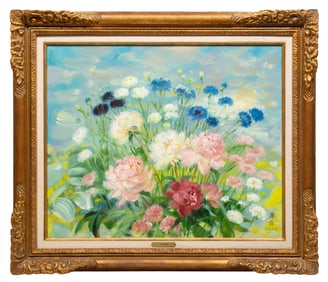 Lê Pho, Vietnamese, 1907-2001, "Les Piviones et Le Bleuets", oil on canvas, signed "Le Pho" and