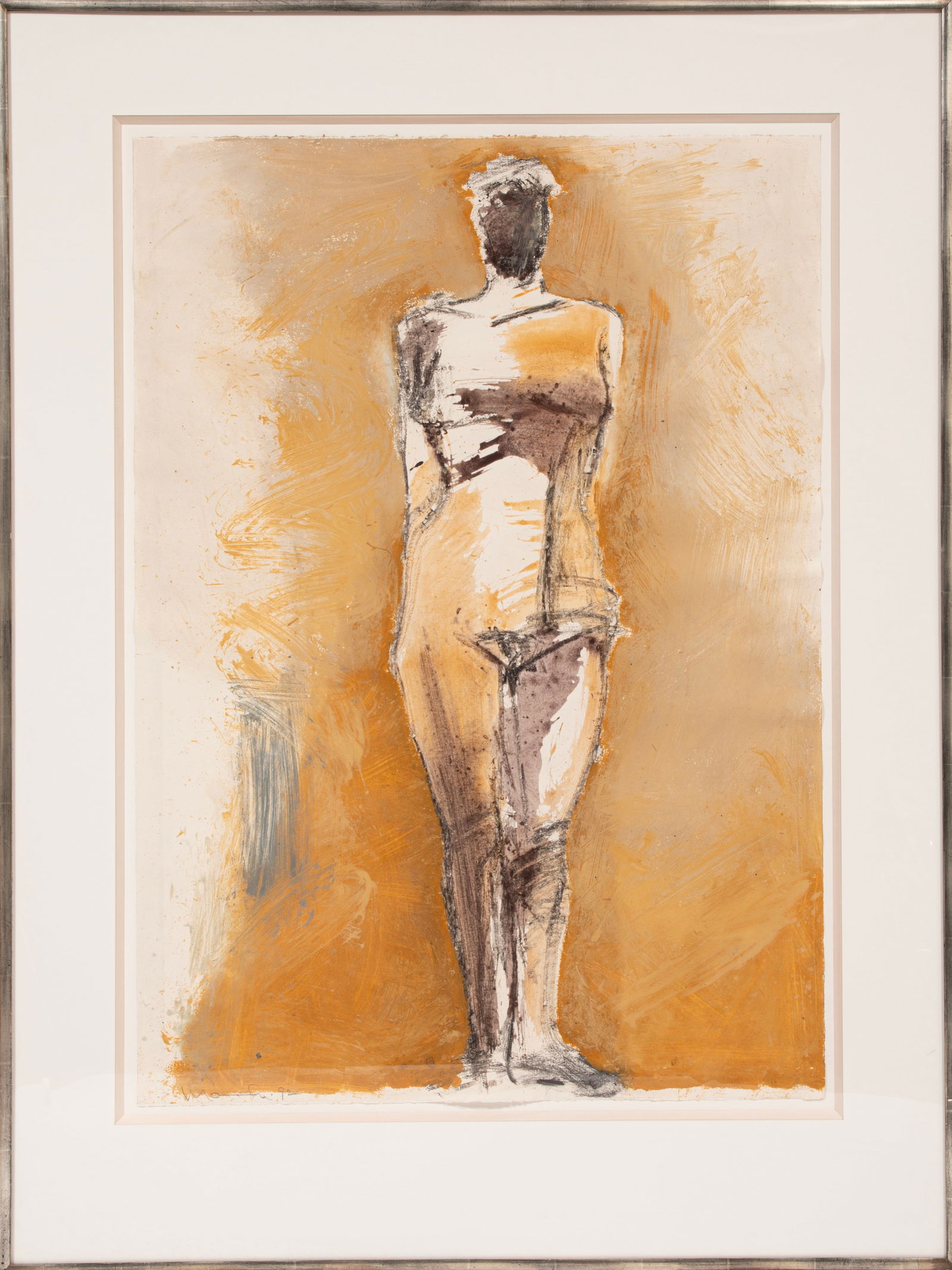 Manuel Neri, American/California,1930-2021, "M. Agosin Series No. 7", mixed media on paper mounted: Manuel Neri American/California,1930-2021 "M. Agosin Series No. 7" mixed media on paper mounted to board 1992, signed and dated lower left, label with artist, title and date on backing paper, framed.