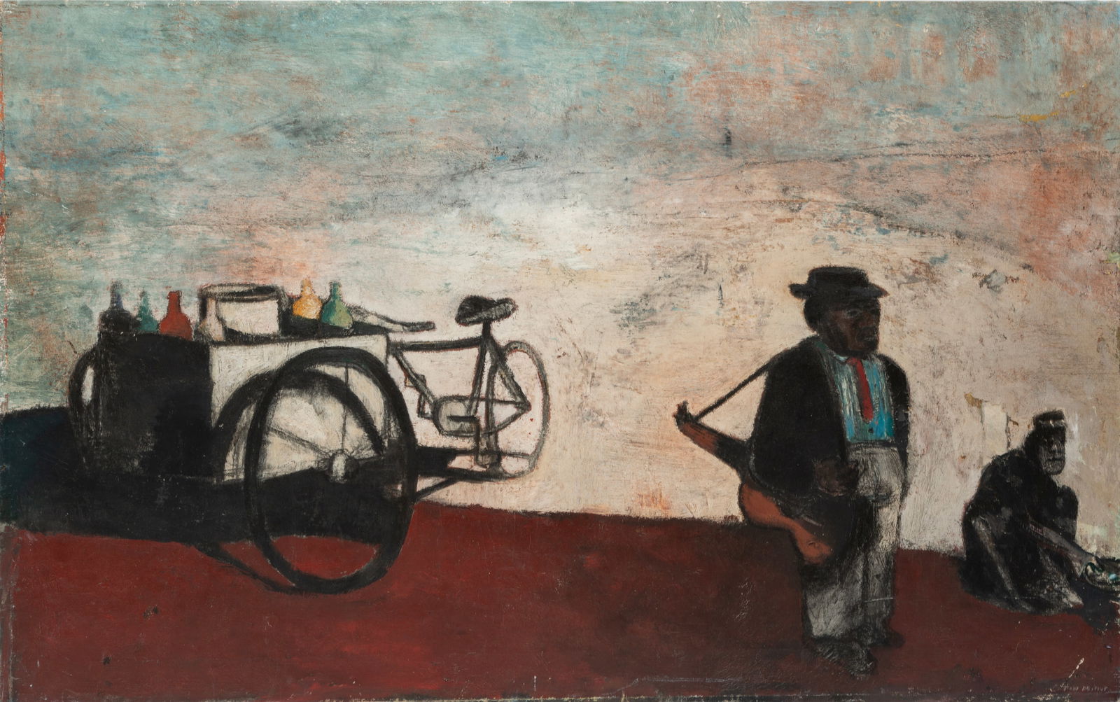 Paton Miller, American/New York b. 1953, "Midget", oil and mixed media on linen stretched on panel,: Paton MillerAmerican/New York, b. 1953"Midget"oil and mixed media on linen stretched on panelsigned lower right, titled on stretcher, unframed.Paton Miller was born in 1953 in Seattle, Washi