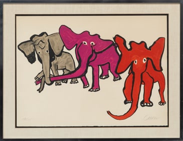 Alexander Calder, American, 1898-1976, "Elephants?, lithograph in colors on Arches paper, 1975,