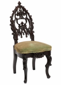 American Gothic Carved Walnut Slipper Chair 36 1/2 x 17 x 15 in. (92.7 x 43.2 x 38.1 cm.)